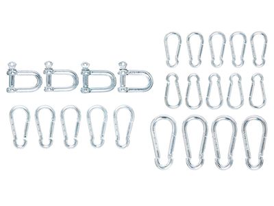 Zestaw karabińczyków lub haków szeklowych